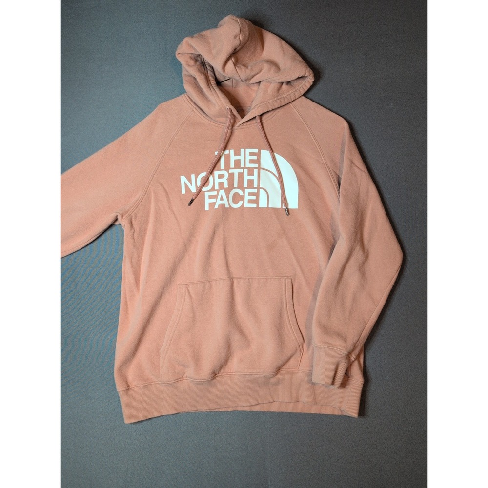 The North Face Womens Pink Logo Fleece Pullover Hoodie Large Raglan Sleeve